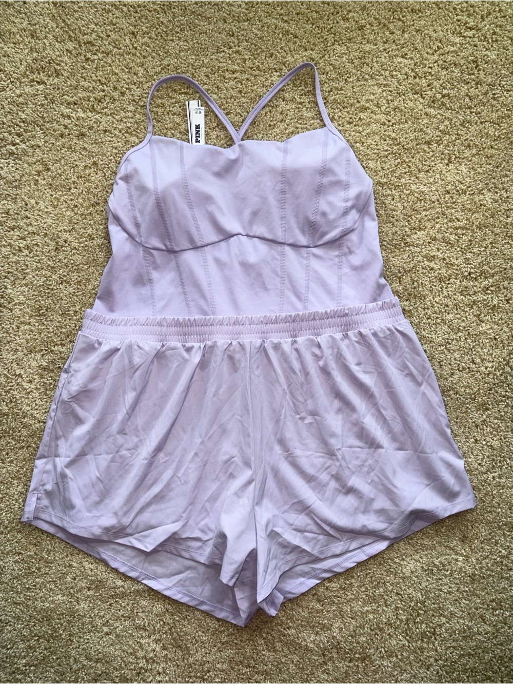 NWT PINK Victoria Secret Ultimate Runsie Romper XXL Lavender Purple Active